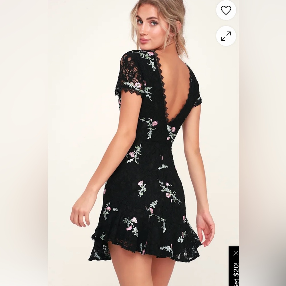 WAYF Geln Black Embroidered Lace Mini Dress size:S